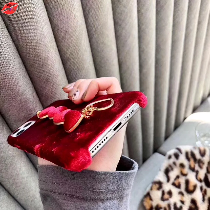 Fashion Corduroy Winter Phone Case For iphone 11 Pro Max XR XS Max X 7 8 6 6s Plus XR love heart bracelet Warm Back Cover (8)