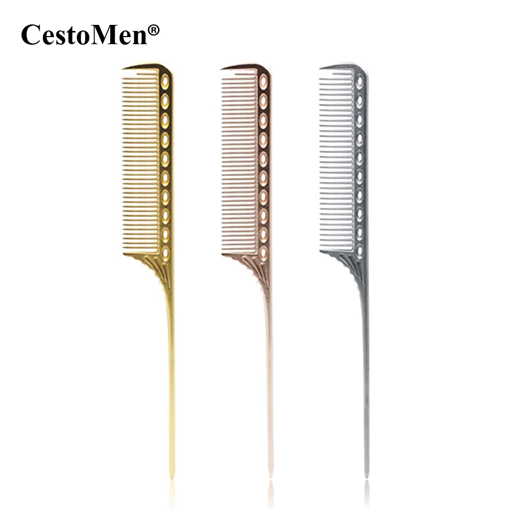 CestoMen Salon Rattail расческа для волос для стрижки волос Антистатическая Парикмахерская алюминиевая расческа Профессиональная парикмахерская Металлическая Расческа для хвоста крысы