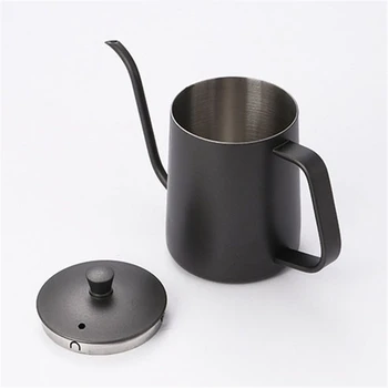 

350ML 600ML Black Teflon Coffee Tea Pot Stainless Steel Long Narrow Spout Coffee Pot Silver Gooseneck Thin Mouth Drip Kettle Wit