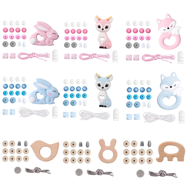 1set Silicone Beads Teether Rodent Food Grade BPA Free Fox Rabbit DIY Accessories Set Pacifier Chain Clips DIY Necklace Baby Toy 1