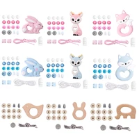 1set Silicone Beads Teether Rodent Food Grade BPA Free Fox Rabbit DIY Accessories Set Pacifier Chain Clips DIY Necklace Baby Toy 1