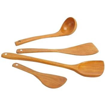 

4-Piece Cooking Utensil Set, Wooden Spoons for Cooking, Nonstick Hard Wood Spatula and Spoons, Kitchen Cooking Tools
