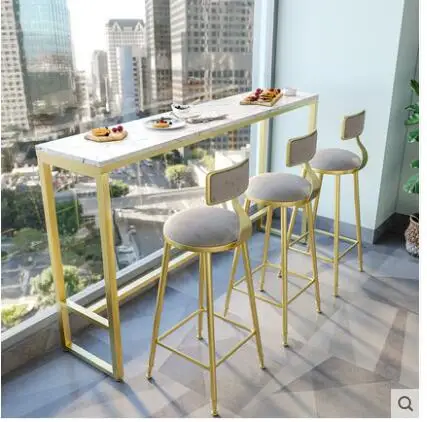 Nordic marble bar table contracted iron art against the wall high table household milk tea cafe bar long and chair