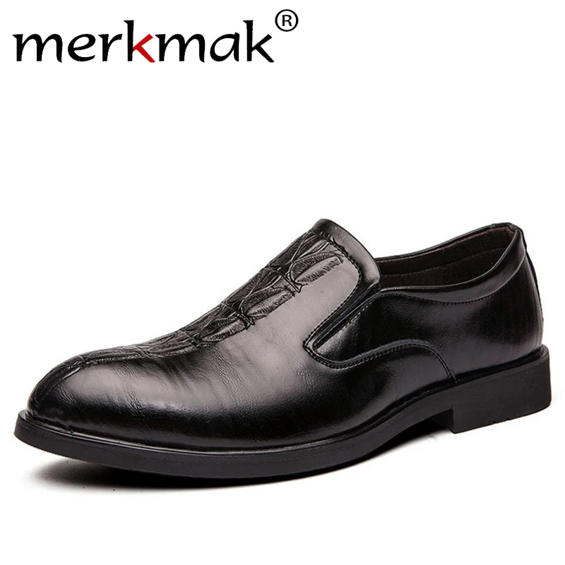 Merkmak British Style Men Dress Shoes New Business Formal Leather Shoes Men Pointed Toe Office Footwear Plus Size 45