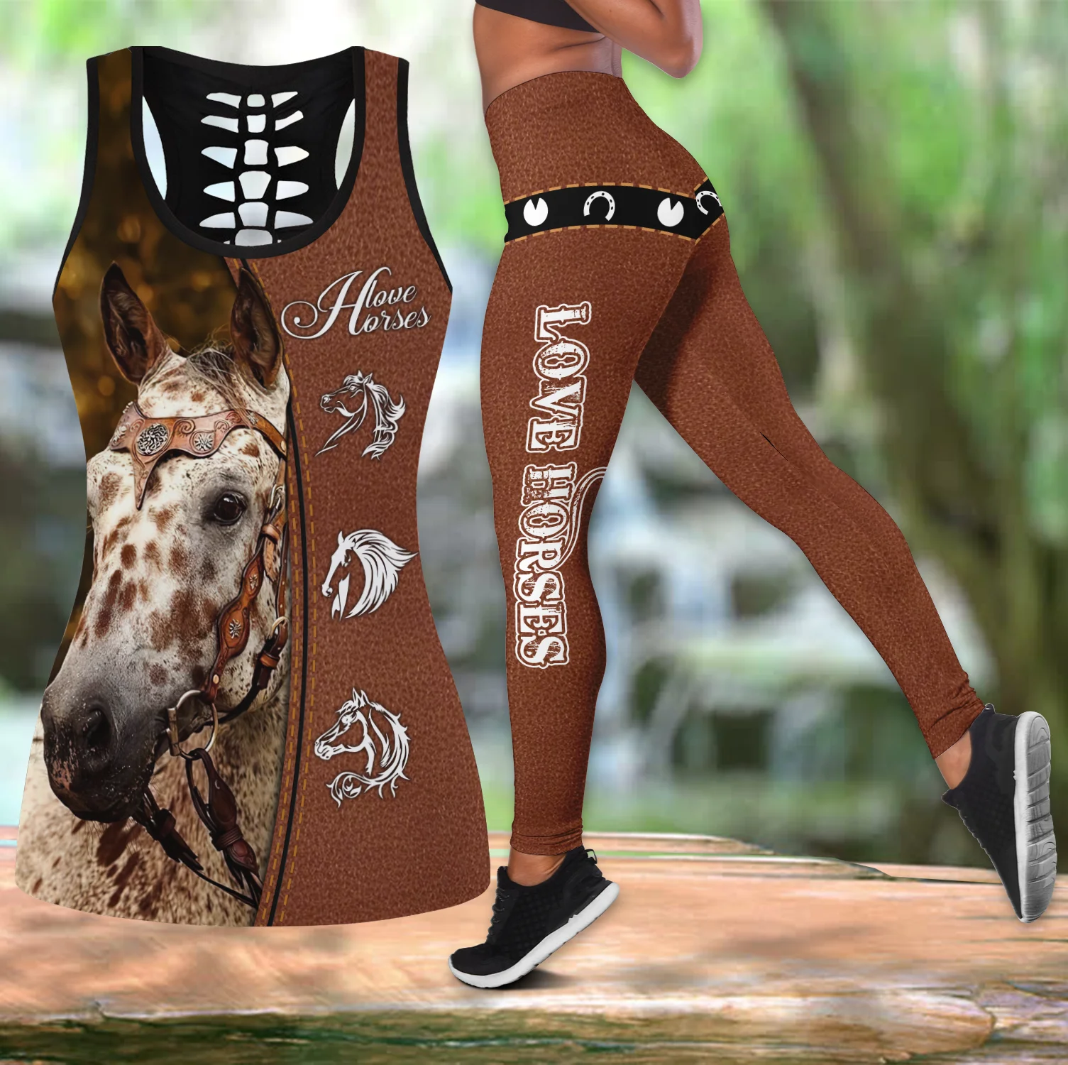 

Appaloosa Horse Horse 3D All Over Printed Hollow Tank Top & Leggings Set Fitness Female Full Length Leggings Running Pants DDK63
