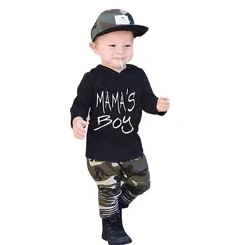 

2pcs Baby Clothing Sets Excellent Durable Cotton Fabric Process Kids Boys Long Sleeve Pullover Hoodies+Camouflage Pants