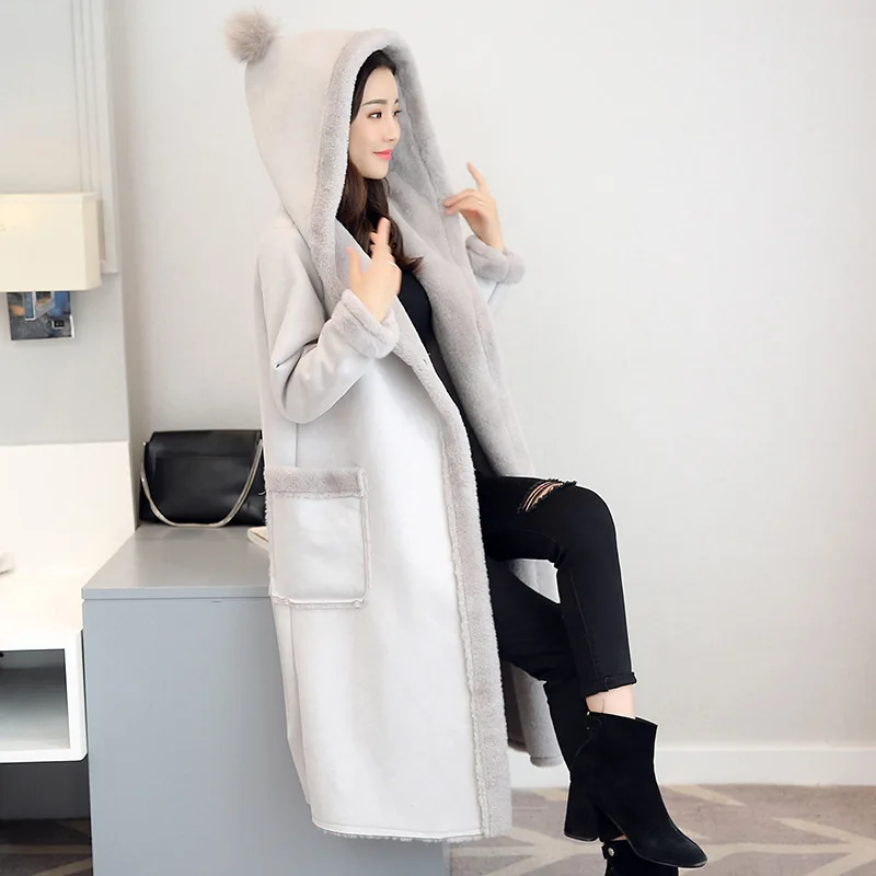 

2018 Winter New Style Korean-style Lambs Wool Mid-length Loose-Fit Padded Suede Overcoat
