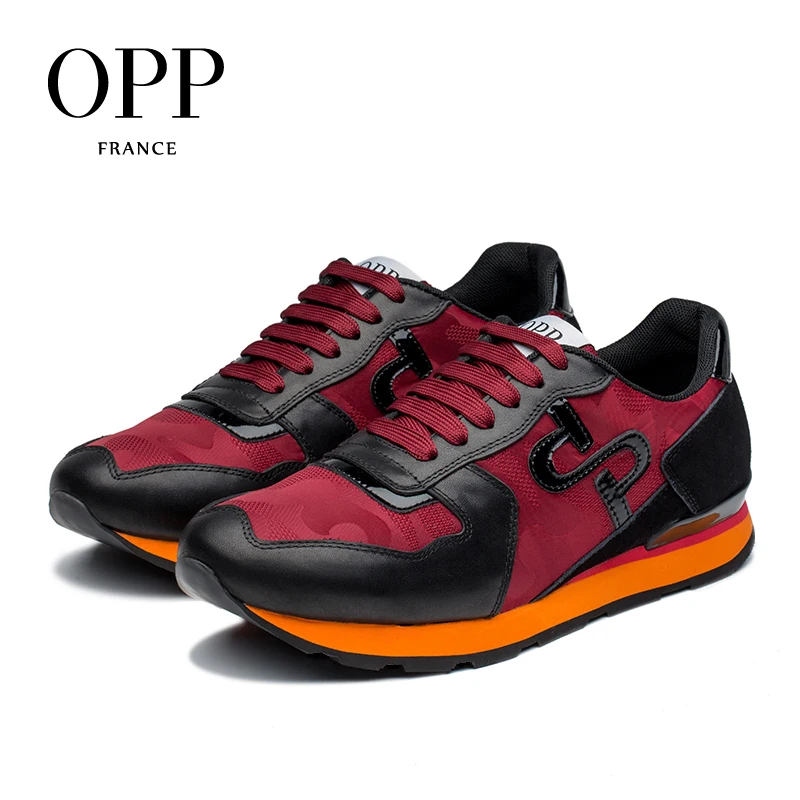 OPP/Мужская обувь из коровьей кожи на плоской подошве; обувь для бега; Красная Спортивная обувь из натуральной кожи на шнуровке; мужская повседневная обувь; кроссовки - Цвет: Red