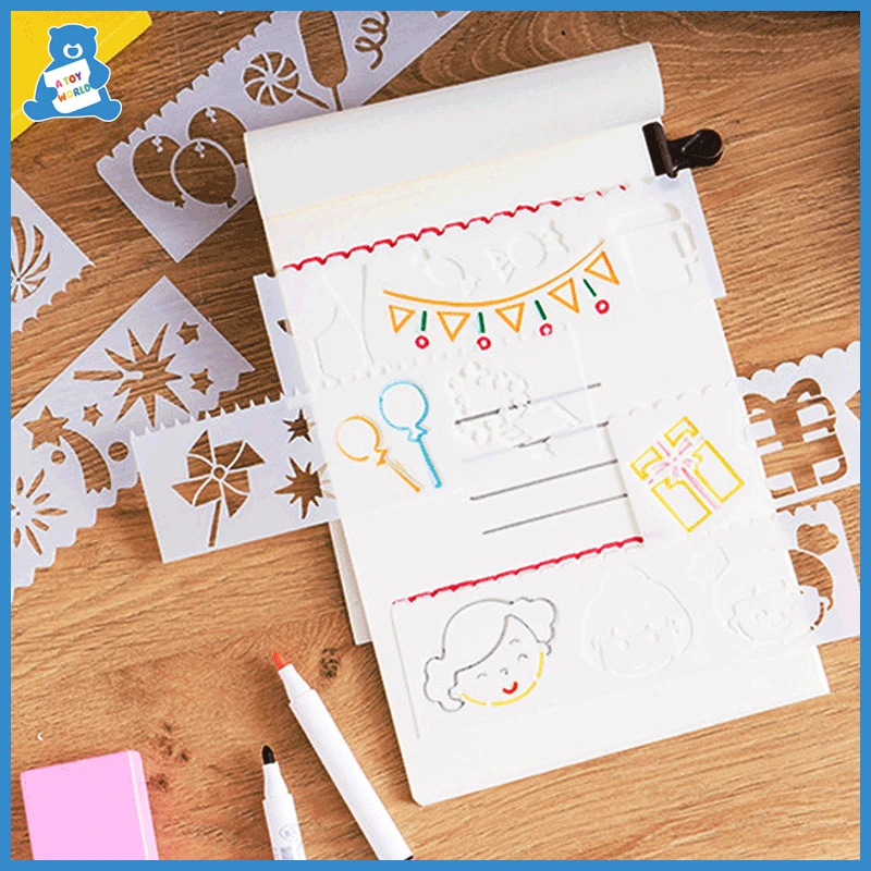 

8pcs/set DIY Art Painting Toy Plastic Ruler Drawing Pad Hand Account Picture Album Graffiti Model Early Educational Toy for Kids