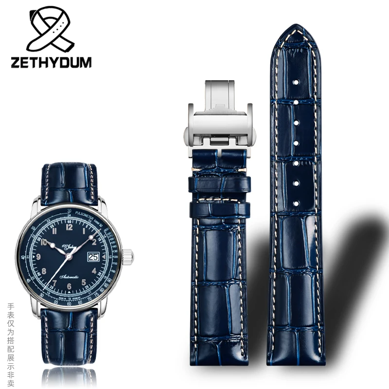 Blue Genuine Leather Watch Band Strap, 21mm/22mm – Premium Replacement Watch Strap Belt Bracelet