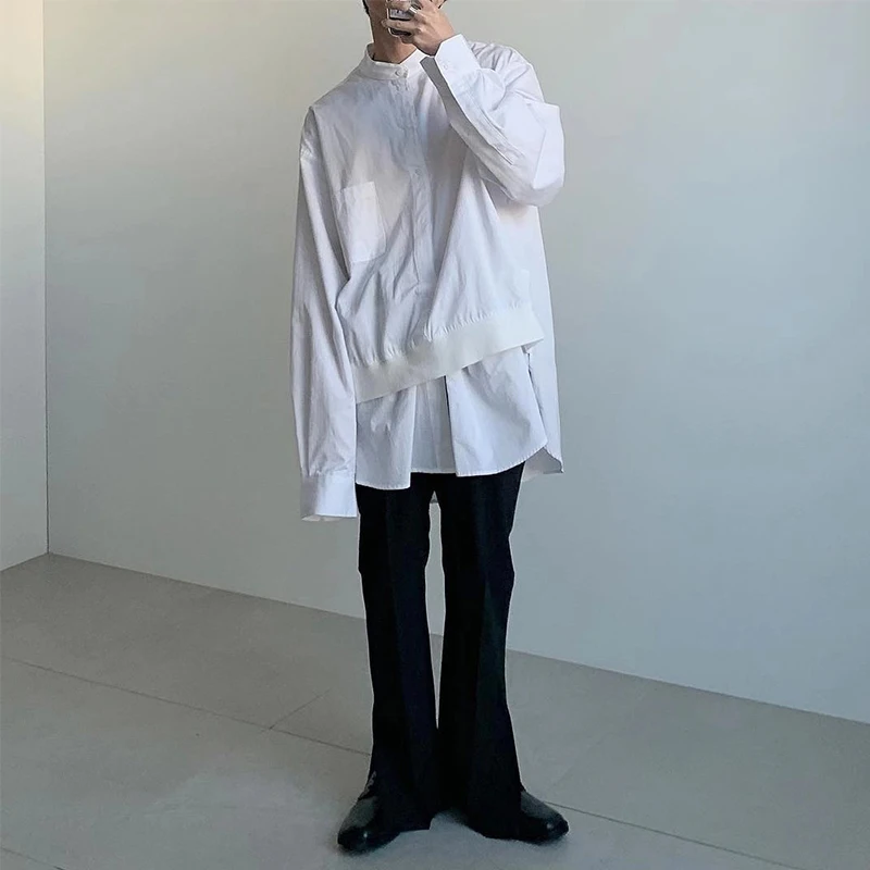 

2019 Spring And Autumn New Men's Korea Ins Trend Loose Fake Two White Long-sleeved Fashion Casual Shirt Jacket M-XL
