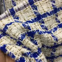 Синий и молочно-белый сплетенный с Золотая линия твид цена за 1 метр 59"