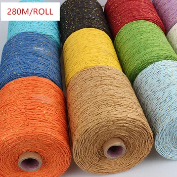 

280M Raffia Straw Rope Gold Thread Crochet Yarn For DIY Knitting Summer Straw Hat Handbags Hand Knitting Yarn