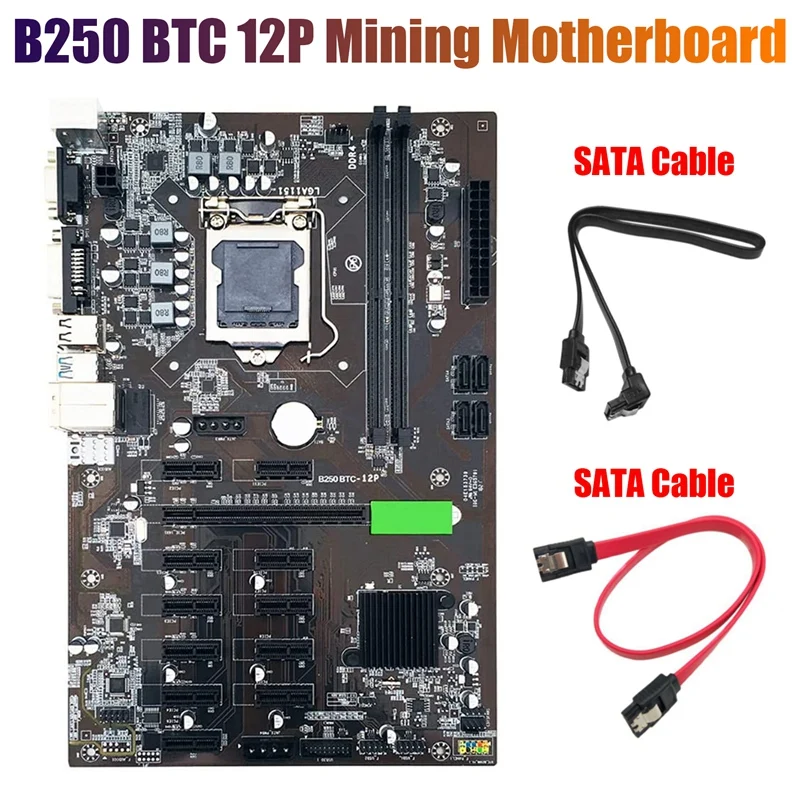 Материнская плата B250 для майнинга BTC с 2 кабелями XSATA LGA 1151 DDR4 12x слот графической
