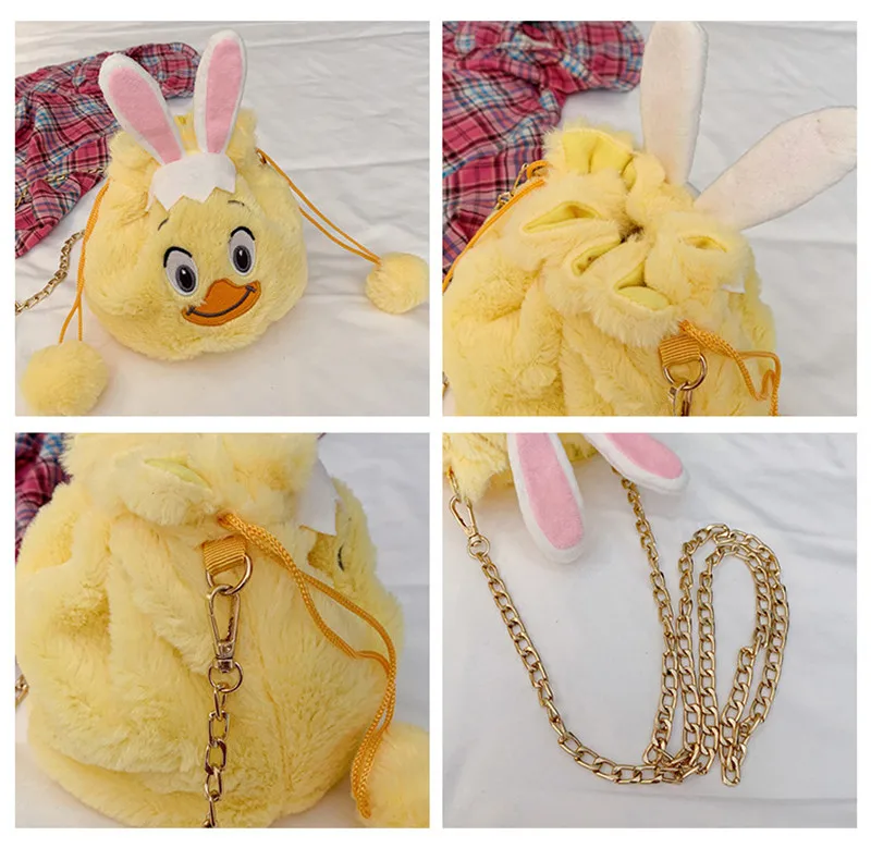 Cute Yellow Easter Bunny Chicken Plush Backpack Toys Fashion Kids Girls Key Phone Card Bag Crossbody Bag Shoulder Bags  (16)