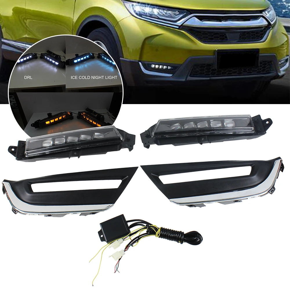 1 пара светодиодных дневных ходовых огней для Honda CRV, cr-v противотуманных фар Drl Белый поворотный Желтый Сигнальная лампа ледяной синий ночник