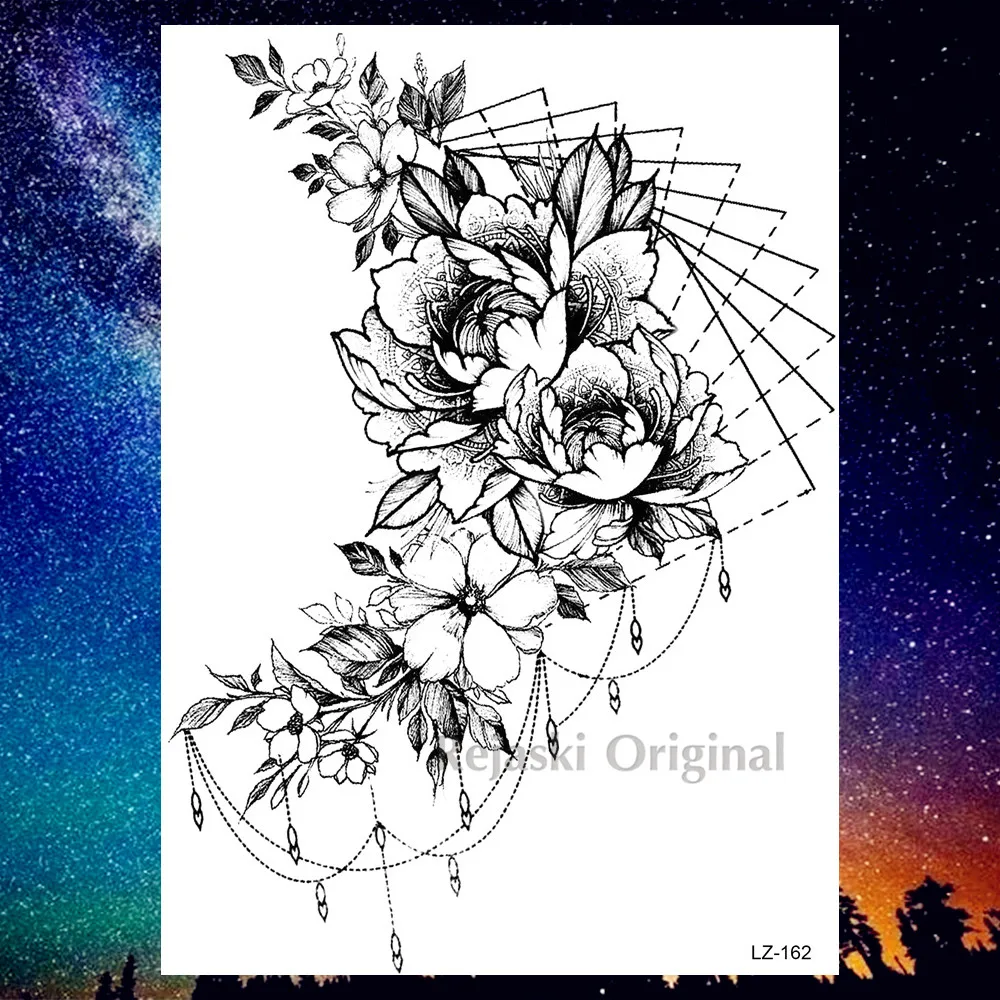 PLZ162 REJASKI черный серьги Henna Mandala цветок временные татуировки для Для женщин Стикеры пикантные водостойкие татуировки, боди-арт Arm талией, эксклюзивный дизайн татуировки - Цвет: PLZ162
