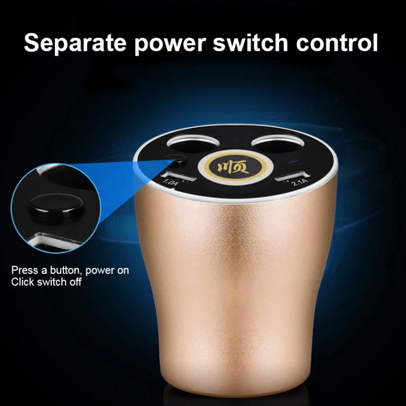 

3.1A Car Charger Cup Holder with Bluetooth Headphone 12V/24V Multi Function Power Adapter with 2 Port for iPhone iPad