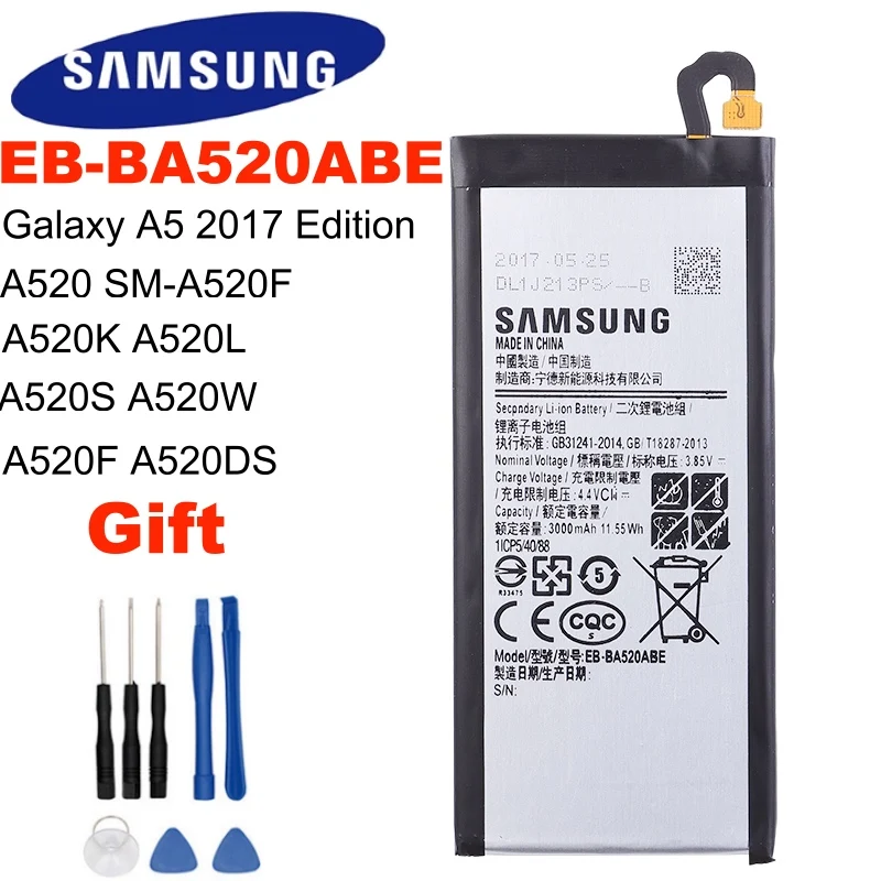 SAMSUNG оригинальная EB-BA520ABE 3000 мА/ч батарея для Samsung Galaxy A5 2017 Edition A520 SM-A520F A520K A520L A520S A520W