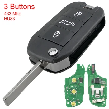 

433MHz 3 Buttons Car Remote Key with 46 Chip and HU83 Blade Auto Car Key Replacement Fit for Peugeot 208 2008 301 308 5008 508