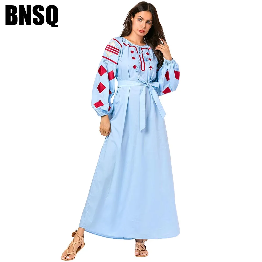 BNSQ элегантное мусульманское длинное платье для девочки 6 цветов M-4Xl вышитая лампа с длинными рукавами хлопок спиннинг Tencel abaya Турция одежда для Рамадана