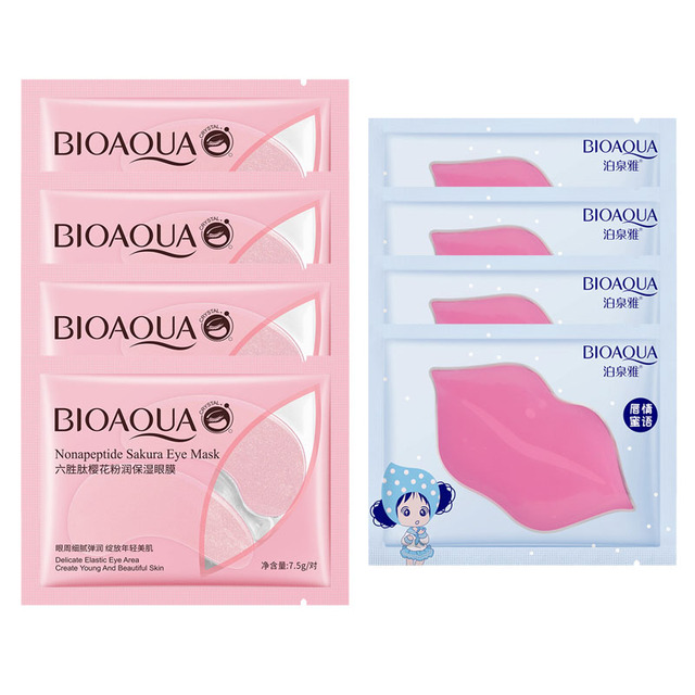 Eye Mask Combination 4pcs Moisturing Nourishing Lips Mask 4Pairs Collagen Anti-Aging Wrinkle Dark Circles Eye Patch Skincare