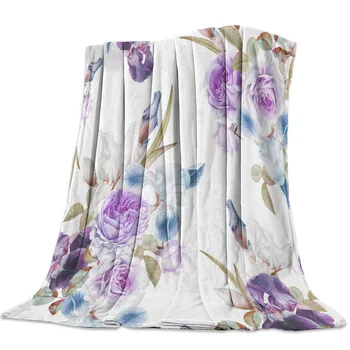 

Rose Flower Purple Iris Throw Blanket Blanket Cartoon Fleece Blanket Sofa/Bed/Plane Travel Plaids Bedding Towel
