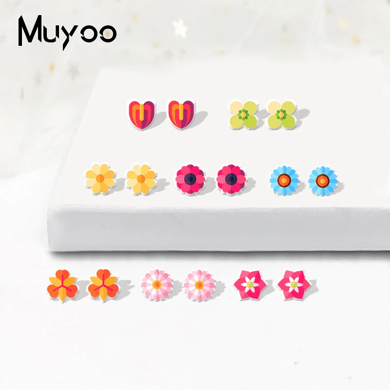

2019 New Fashion Acrylic Earrings Lovely Sweet Flowers Print Shrinky Dinks Earrings Hand Craft Jewelry Plastic Earrings Epoxy