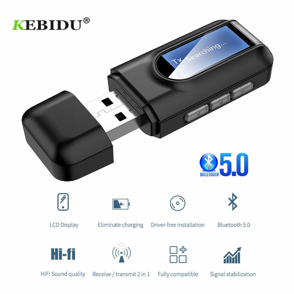 USB Bluetooth 5 0 Dongle аудио приемник передатчик с ЖК-дисплеем Мини 3 мм разъем AUX