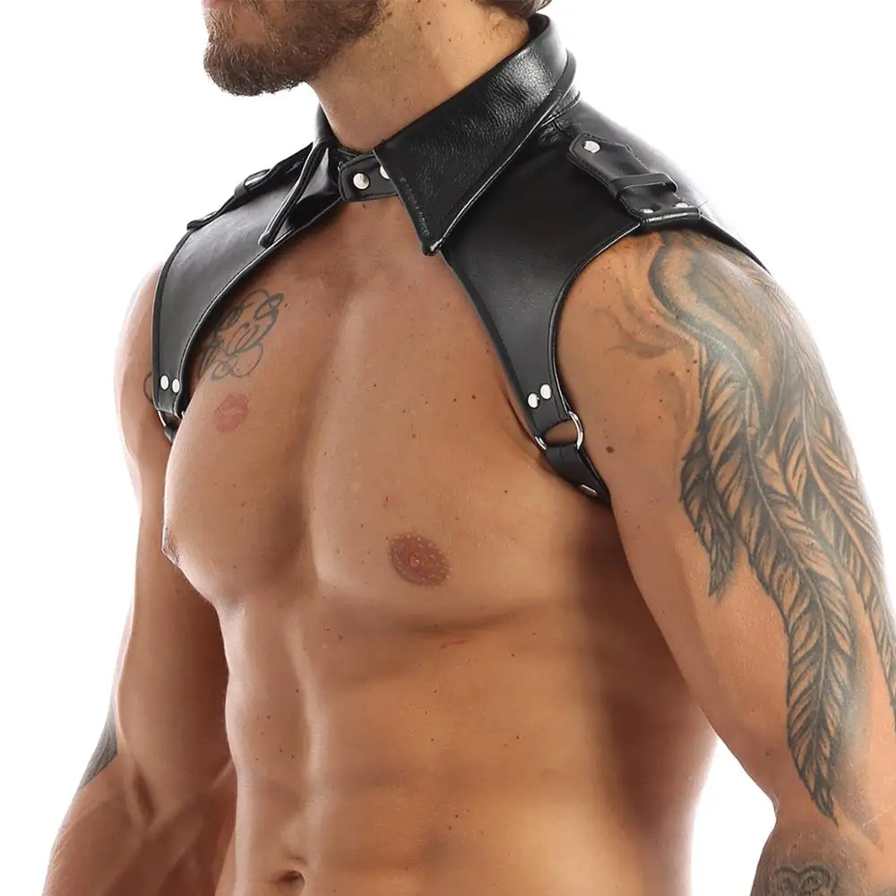 Harness Mens Nightclub Performance Tops Neckline Adjustable Body Chest Harness Lapel Bondage Costumes Press Buttons Cosplay Costume Mens Bondage Lingerie Men Chest Harness Belt