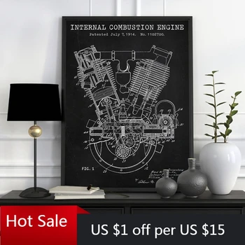 

Spacke De Motor Blueprints Print Twin Poster Motorcycle Engine 1914 Patent Canvas Painting Garage Wall Decor Wall Decor