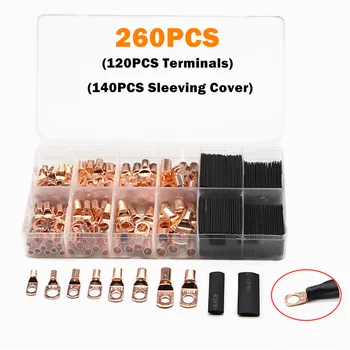 

260PCS Assortment Car Auto Copper Ring Lug Terminal Wire Bare Cable Crimp Wire Connectors Set