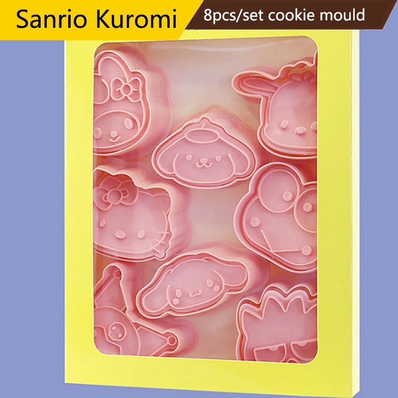 8pcs/set Sanrio Kuromi Cartoon Cookie Cutters 3D Plastic Biscuit Mould Pressable Stamp Kitchen Accessories Baking Tools - Цена: 219,00 руб.