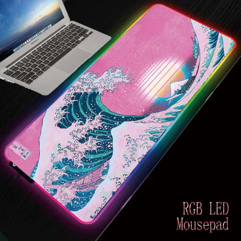 Mice Mat Mouse-Pad Desk Computer Backlit-Keyboard Gaming Big-Gamer Great-Wave-Landscape