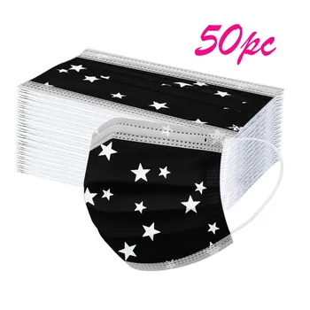 

50pcs Black Fashion Star Printed Mask Disposable Protective Face Mask Personal 3ply Non-woven Ear Loop Facemask Mascarilla Маска