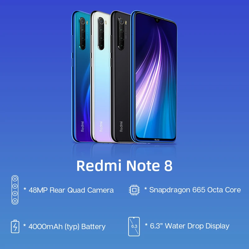  New Arrival Global Rom Redmi Note 8 4GB RAM 64GB ROM Snapdragon 665 Octa Core 6.3' FHD+ 48MP QuadCa