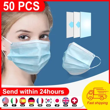 

50PCS Disposable Face Mask Anti Dust Non Woven 3 Layer Filter Mask Earloop Mouth Face Masks Disposable For kids Adult
