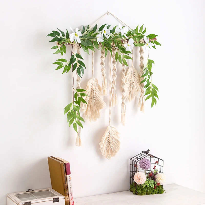 

Nordic Macrame Hanging Tapestry Decoration Bohemia Hydrangea Artificial Flowers Home Decoration Wall Decoration