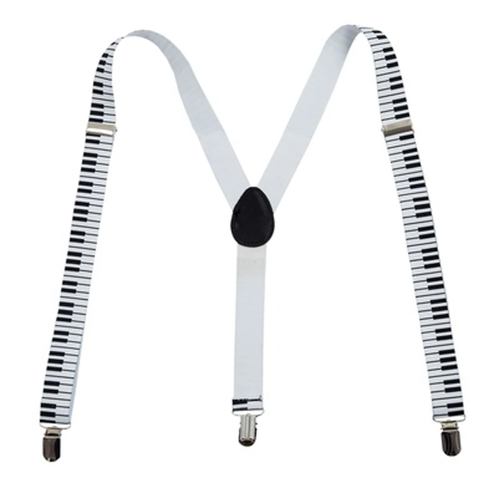 Подтяжки унисекс для взрослых, черные, белые, с рисунком фортепианной клавиатуры, эластичные подтяжки с y-спинкой, подтяжки 100 см