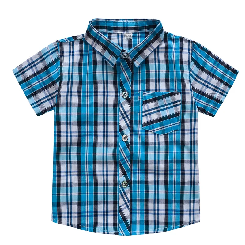 Classic Boy Plaid Shirts Short Sleeve Kids School Clothes Children Clothing Sweatershirt Teenage Top Boys Shirt Cotton 2-7Y
