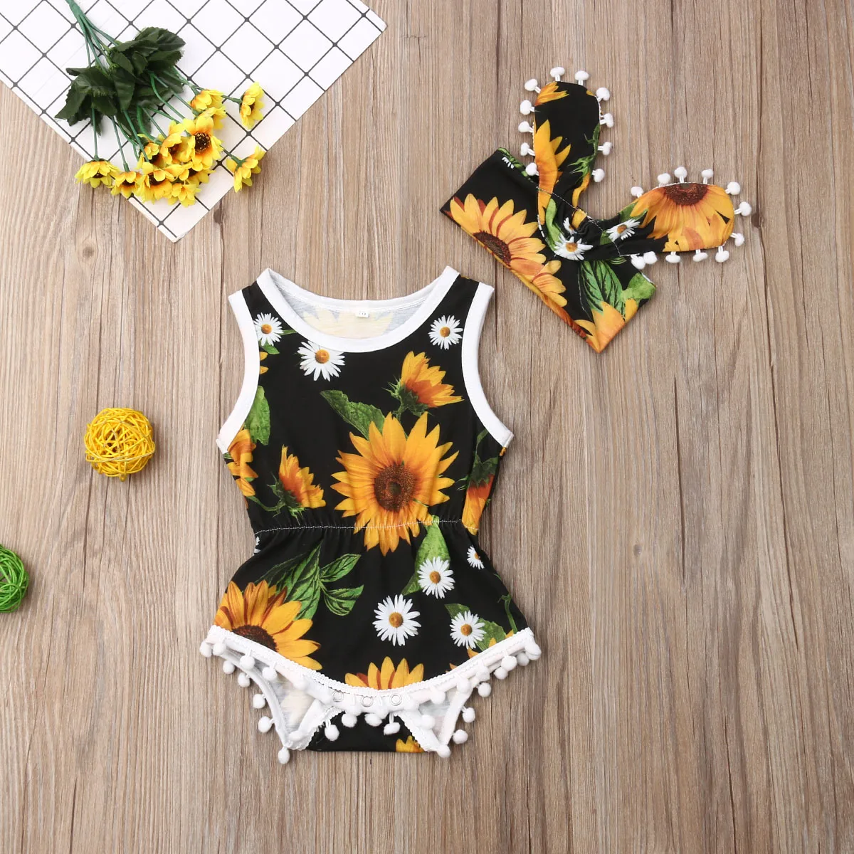 

Pudcoco Summer Newborn Baby Girl Clothes Sleeveless Flower Print Tassel Romper Jumpsuit Headband 2Pcs Outfits Clothes Summer