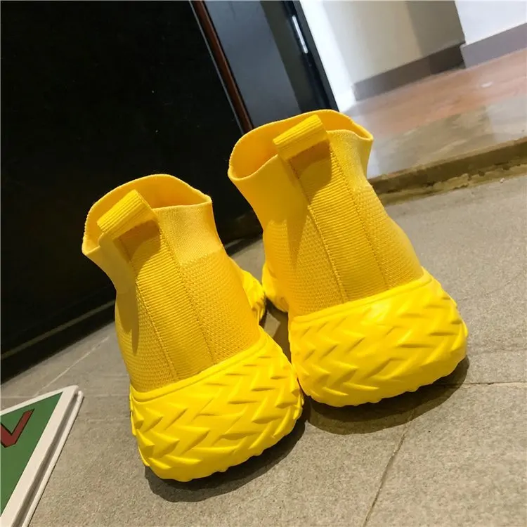 Женские кроссовки на толстой платформе; цвет желтый, белый; женская обувь из вулканизированной кожи; Женская Повседневная модная обувь на платформе; AF-13