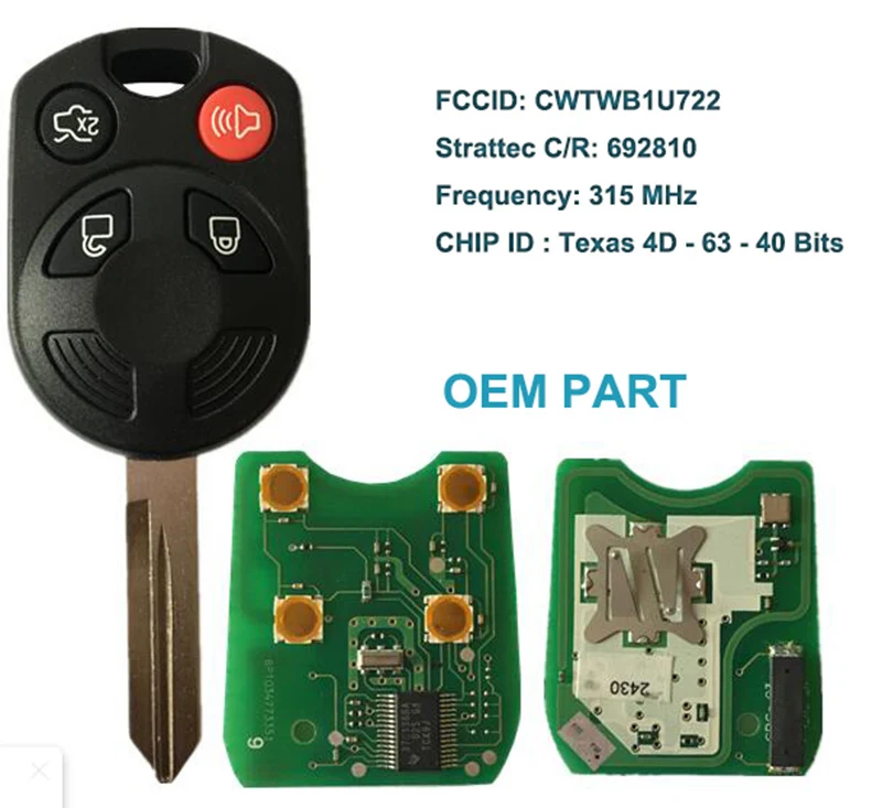 KEYECU OEM плата дистанционного ключа 4B 315 МГц Техас 4D63 40 бит чип Fob для Ford Expedition Mustang