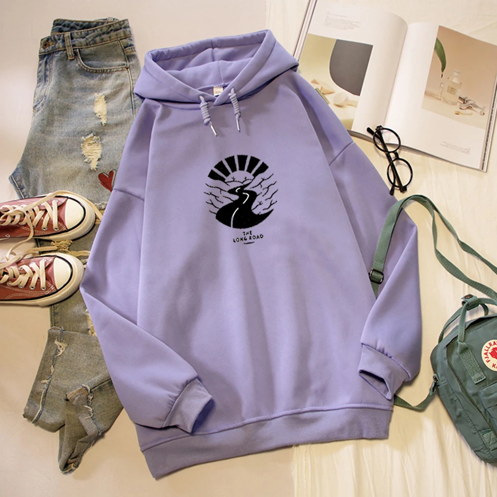 

The Long Road Graphics Paint Punk Sweatshirt Winter Streetwear Oversize Harajuku Hoodie Japan Thickening Coat Tops Women Casual