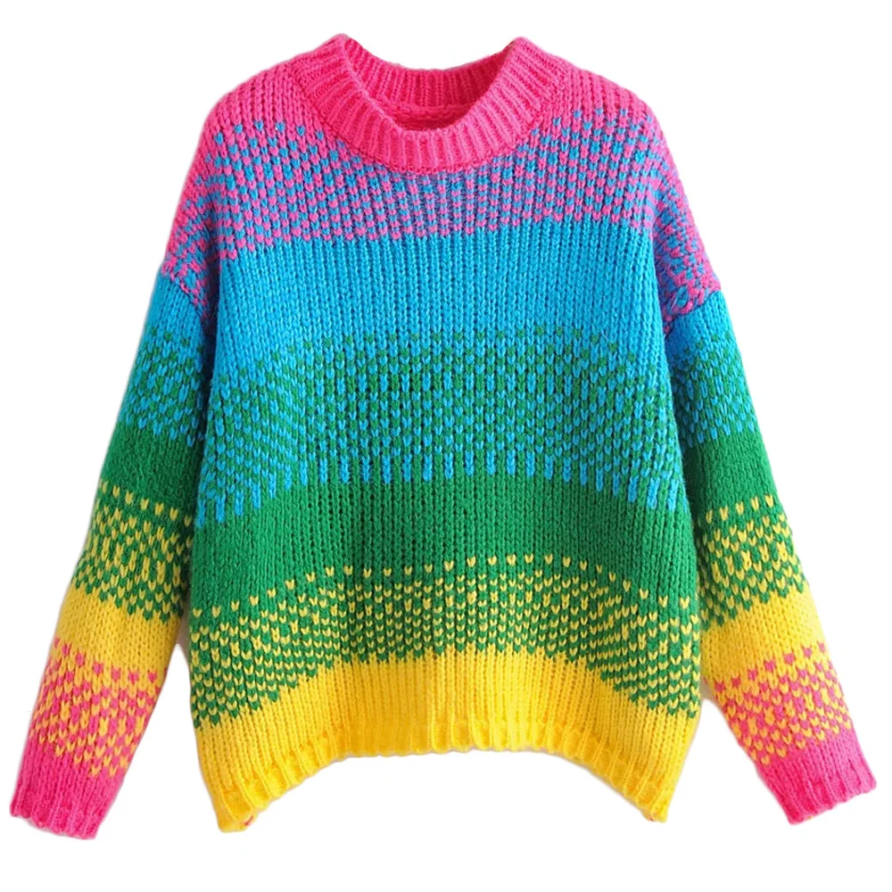 Joineles Candy Colorful Women Sweaters Autumn Long Sleeves Knit Female Pullovers Fashion Stripe Colorblock Drop Shoulder Jumper | Водолазки