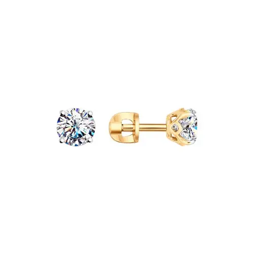 Серьги-пусеты SOKOLOV из золочёного серебра со Swarovski Zirconia