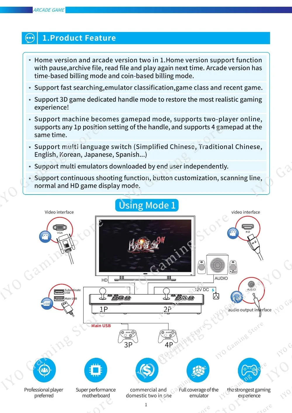 Pandora 10 2263 игровой автомат USB джойстик аркадные кнопки с подсветкой 2 плеера управления ретро 3D аркадная игра Коробка