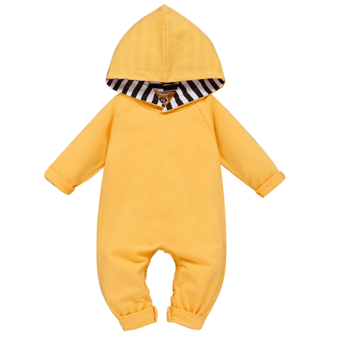 Одежда для новорожденных мальчиков Детский комбинезон с капюшоном и длинными рукавами для мальчиков и девочек, хлопковый комбинезон в полоску, одежда для малышей повседневная одежда - Цвет: Цвет: желтый