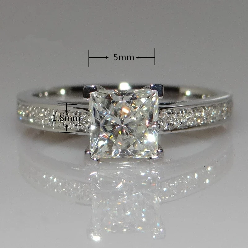 CC Jewelry Silver Color Women Rings Simple Design Princess Square Wedding Engagement