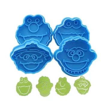 

4PC 2020 Hot Sale 3D Sesame Street Elmo Cookie Cutter Biscuit Hand Stamp Press Plunger Cutter Mold Elmo mould